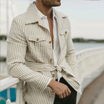 The Bramblewood Men’s Streetwear Striped Button-Down Shirt with Pockets – view 3