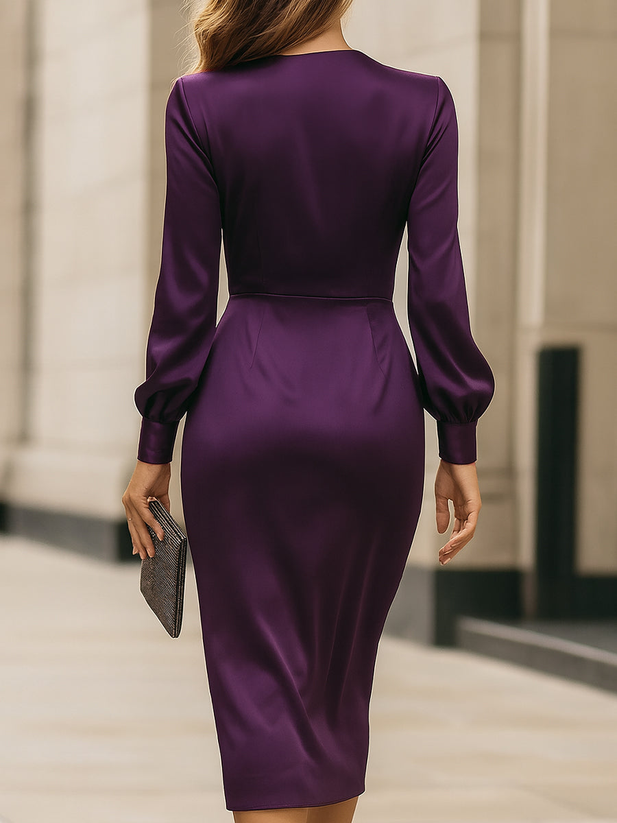Clara | Deep Plum Draped Midi Dress – view 5