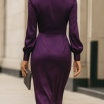 Clara | Deep Plum Draped Midi Dress – view 5