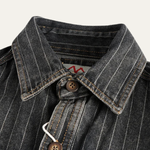 The Oakcrest Men’s Vintage Washed Vertical Stripe Denim Shirt Jacket – Dark Blue – view 4