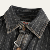 The Oakcrest Men’s Vintage Washed Vertical Stripe Denim Shirt Jacket – Dark Blue – view 4