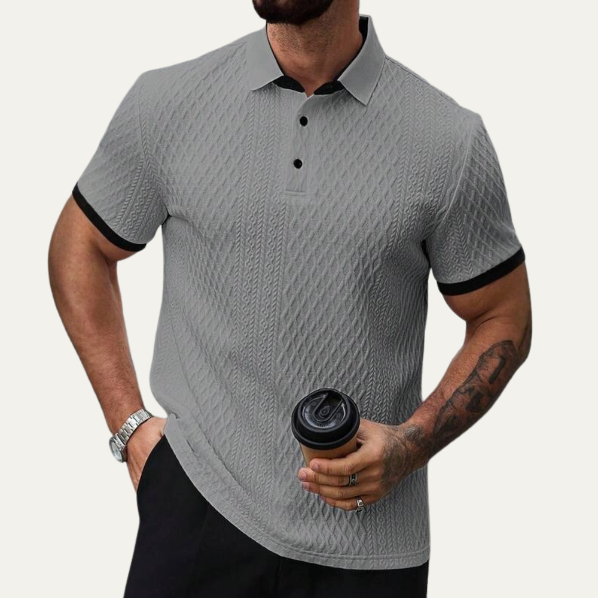 The Glenbrook Hill Men’s Casual Textured Polo Shirt with Contrast Collar – view 3