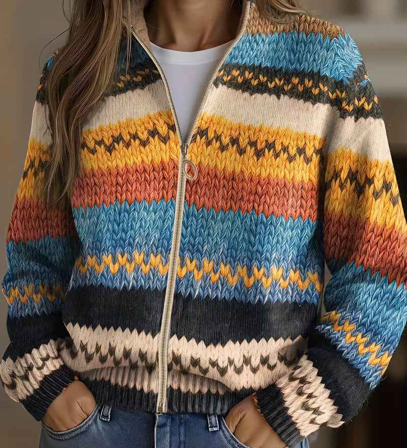 Sive multicolour zigzag zip cardigan for women | Ellie Dublin