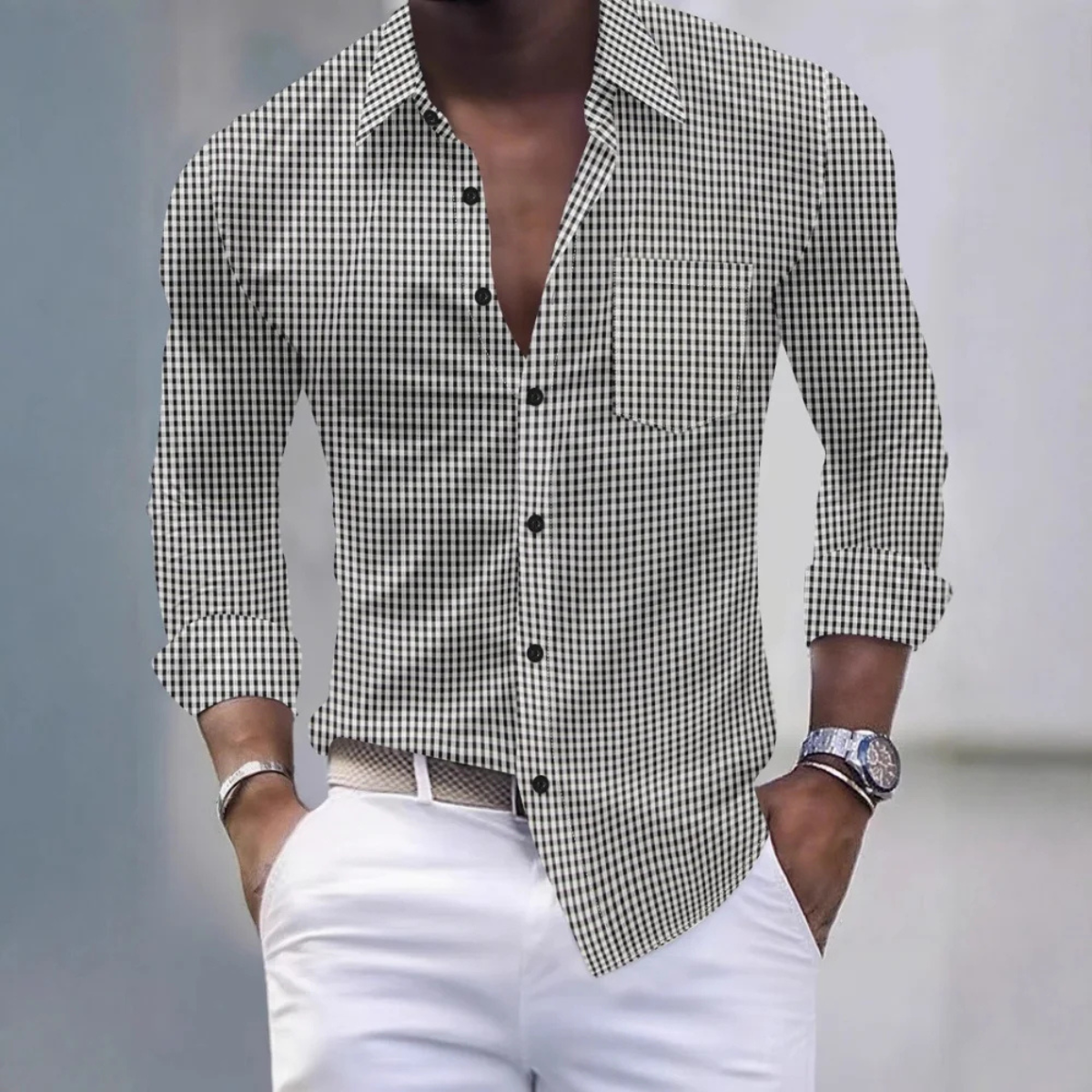 The Ashmont Men’s Slim Fit Gingham Long Sleeve Button Down Shirt – view 6