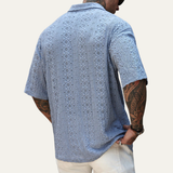 The Brookstone Men’s Crochet Knit Short Sleeve Polo Shirt – Light Blue – view 6