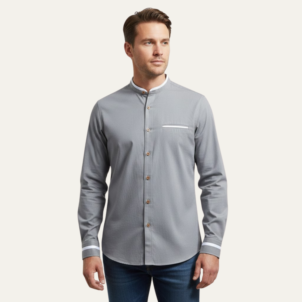 The Silverhaven Ridge Men’s Standing Collar Business Button-Up Shirt – view 6