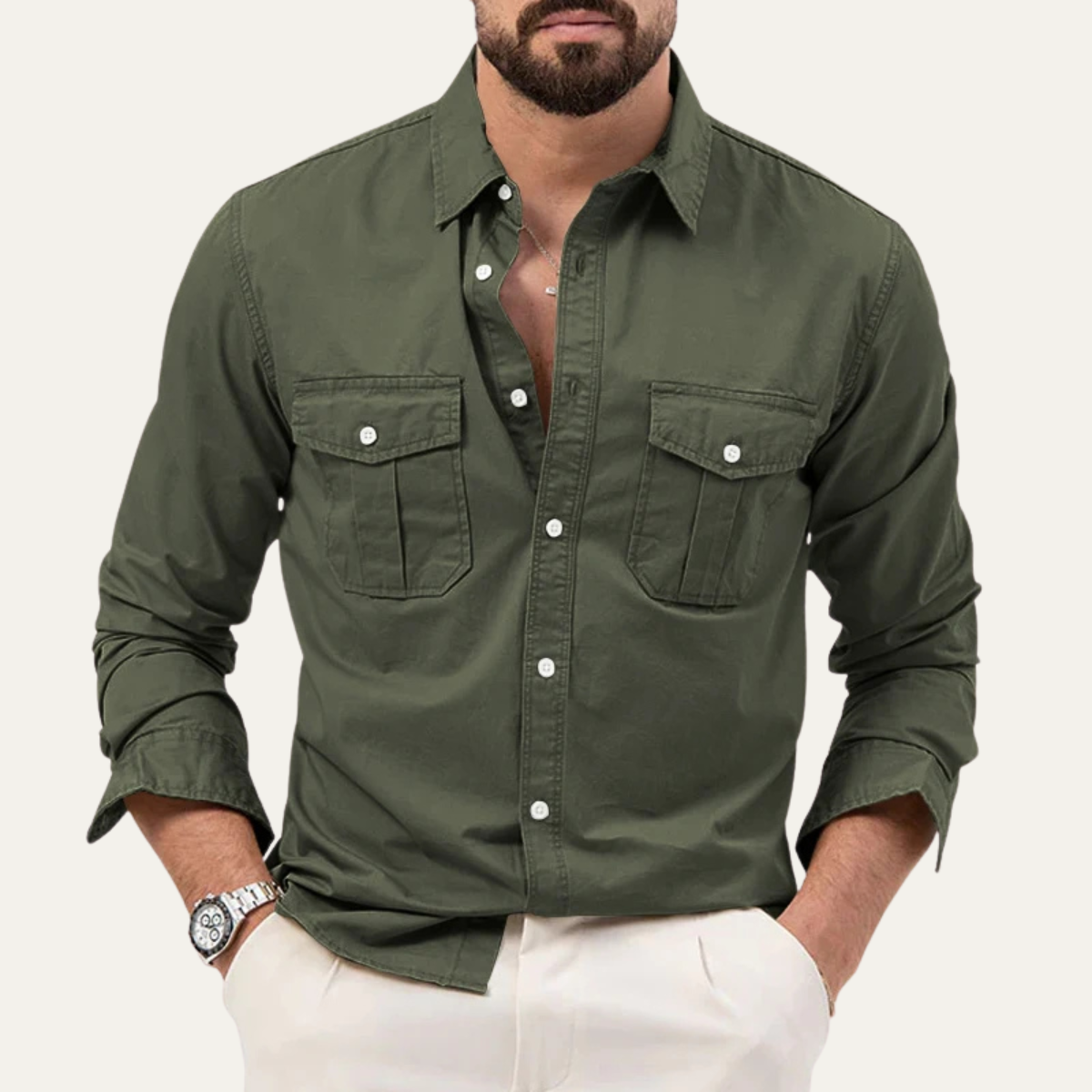 The Brookwater Men’s Retro Solid Button-Up Shirt – view 4
