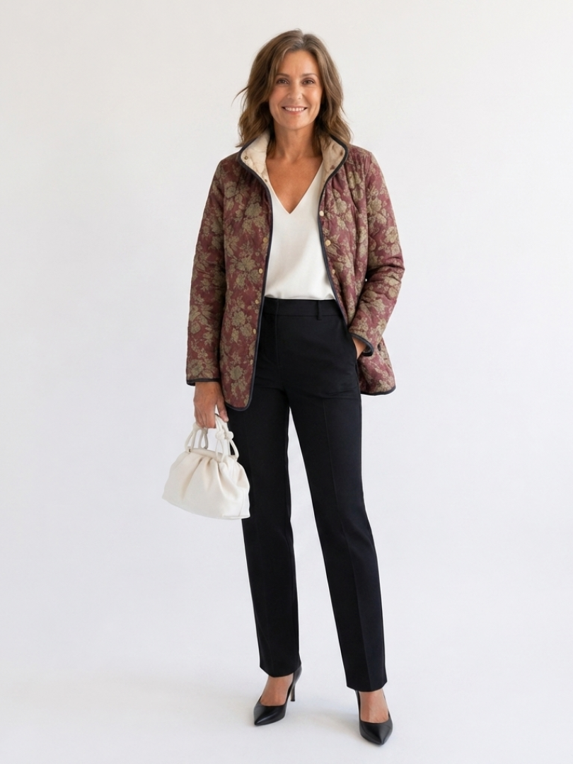 Philomena plum damask quilted jacket for women | Ellie Dublin