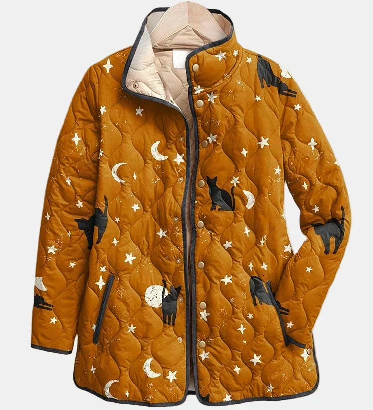 Dympna cats and stars quilted jacket for women | Ellie Dublin
