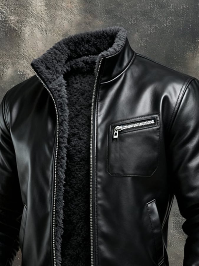 Nikola | Premium Black Jacket with Cozy Sherpa Lining – view 2