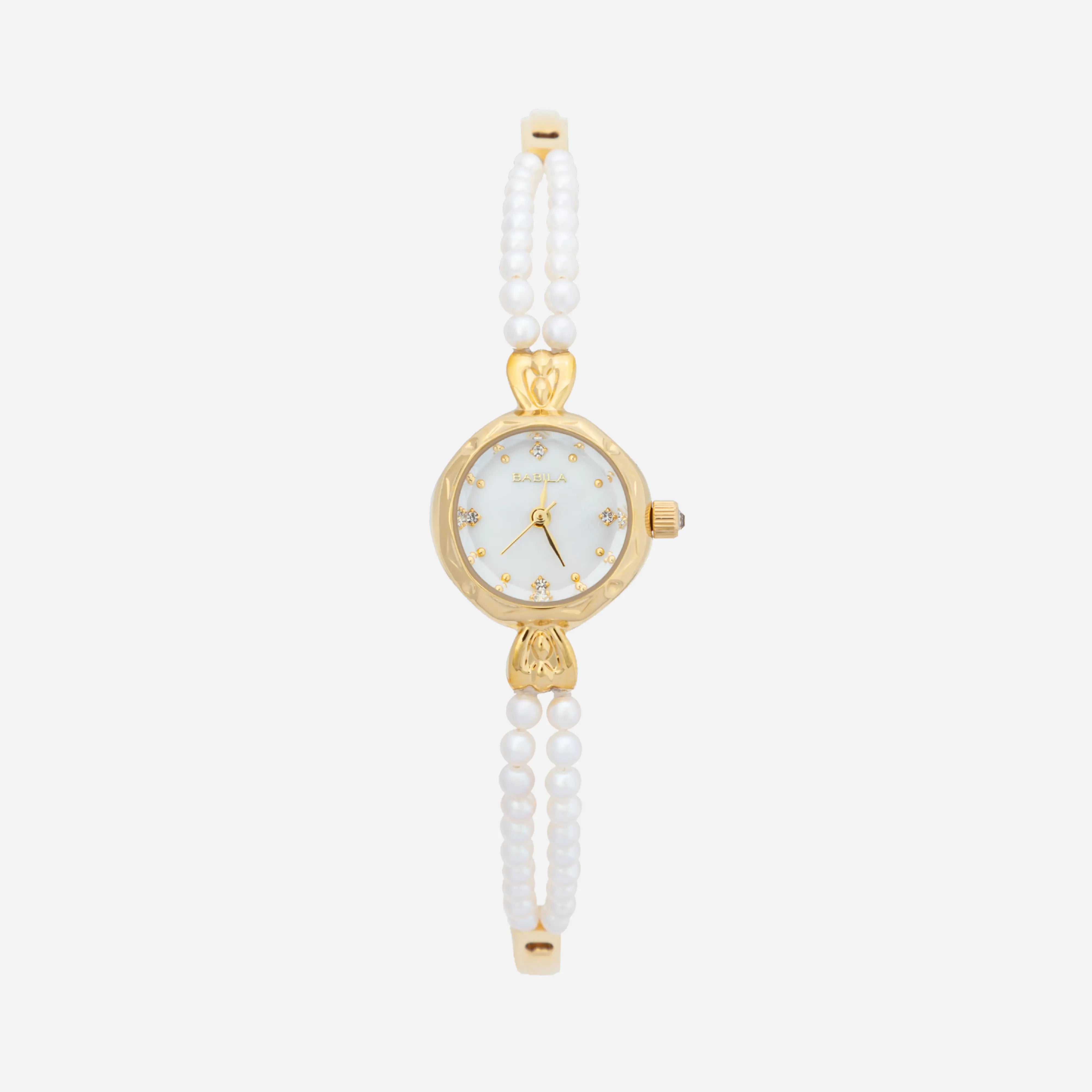 Lara® - Elegant Gold Watch with Double Pearl Bracelet