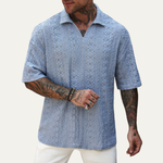 The Glenridge Hill Men’s Bohemian Crochet Mesh Shirt – Light Blue – view 2