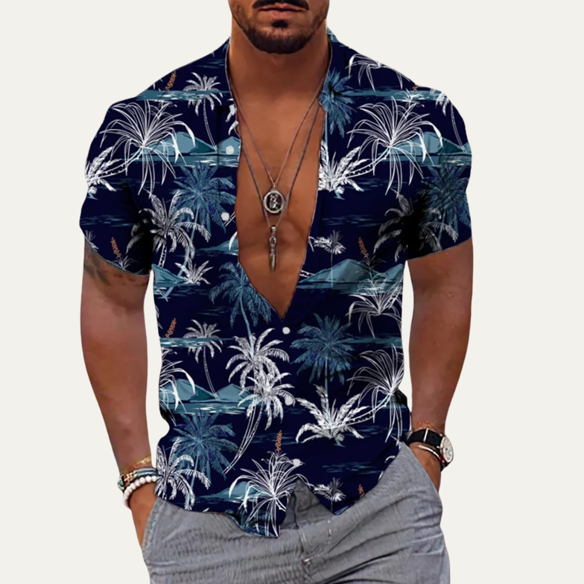 The Cedarforest Men’s Casual Tropical Coconut Print Hawaiian Beach Shirt – view 5