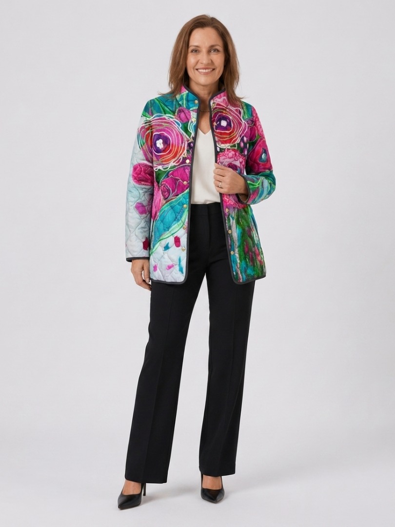 Geraldine watercolour floral quilted jacket for women | Ellie Dublin