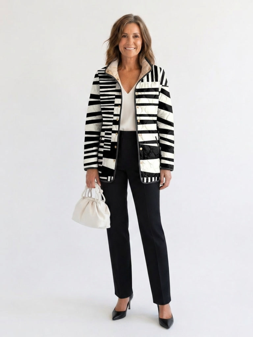 Moira graphic stripe quilted jacket for women | Ellie Dublin
