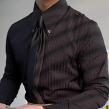 The Palermo Men’s Textured Pleated Formal Button Up Dress Shirt – Black – view 2