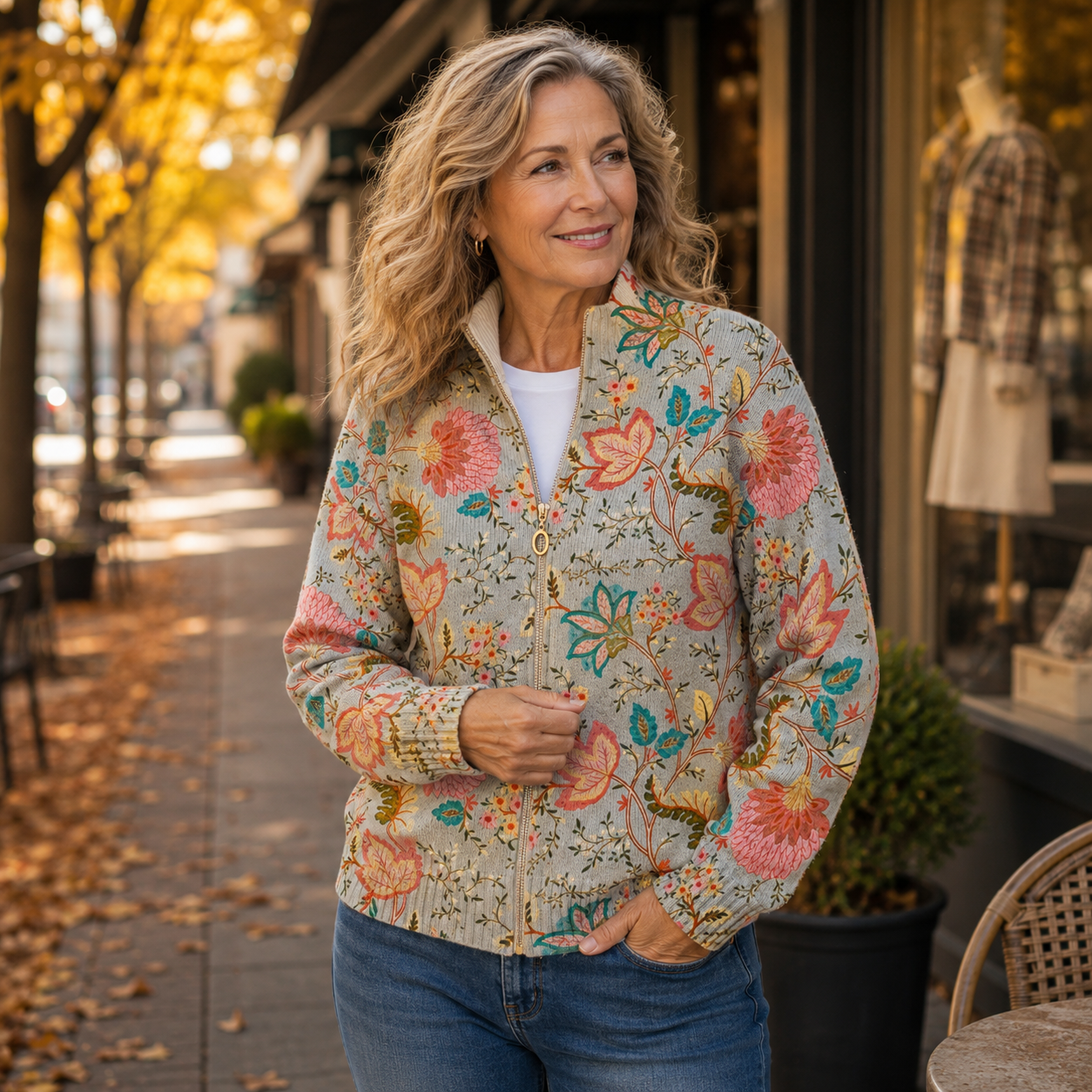 Mella vintage flower garden zip cardigan for women | Ellie Dublin