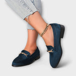 Rosaleen gold chain suede-effect loafers for women | Ellie Dublin