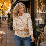 Honora cream delicate floral zip cardigan for women | Ellie Dublin