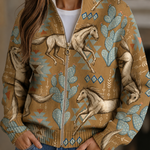 Slaine desert horse and cactus zip cardigan for women | Ellie Dublin