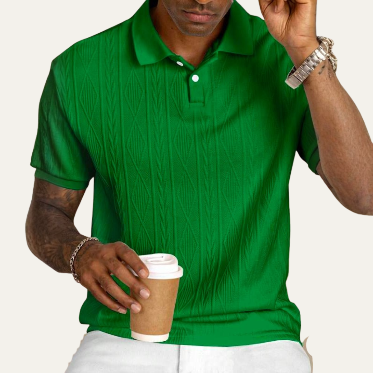 The Willowstone Ridge Men’s Textured Button-Up Trendy Polo Shirt – view 6