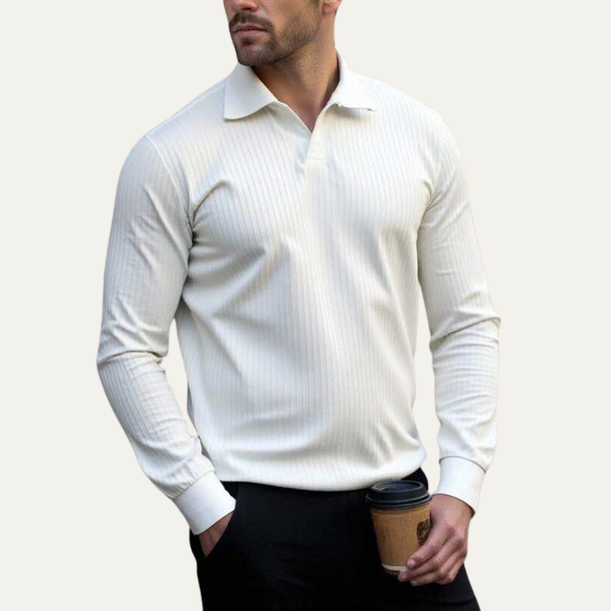 The Ironcrest Hill Men’s Casual Long Sleeve Ribbed Knit Polo Shirt – view 6