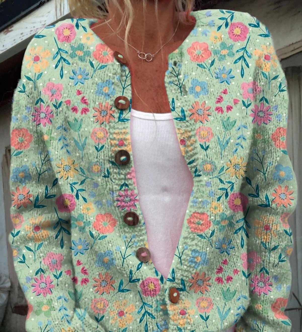 Floral motif print buttoned cardigan for women | Ellie Dublin