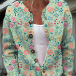 Floral motif print buttoned cardigan for women | Ellie Dublin