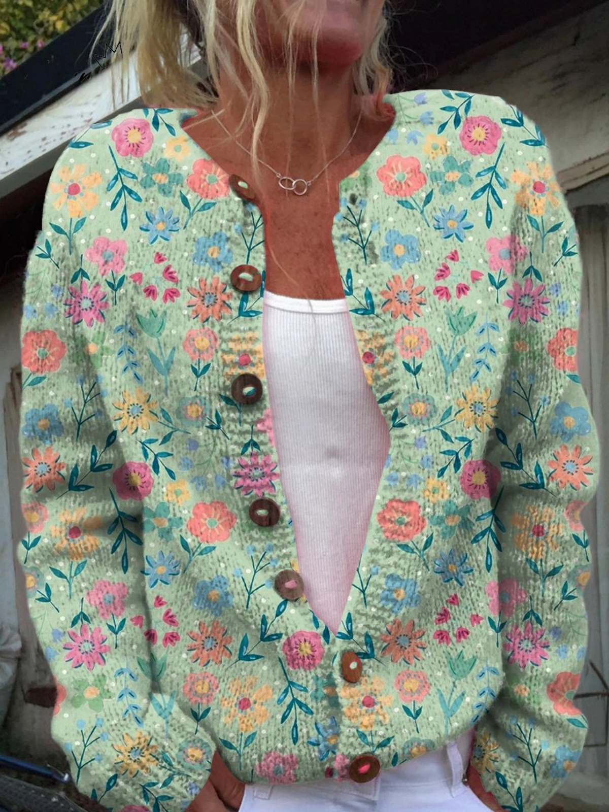 Floral motif print buttoned cardigan for women | Ellie Dublin