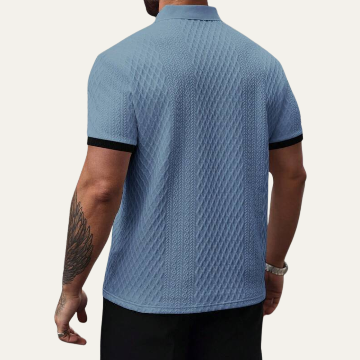 The Brookside Park Men’s Classic Textured Polo Shirt with Contrast Collar – view 6