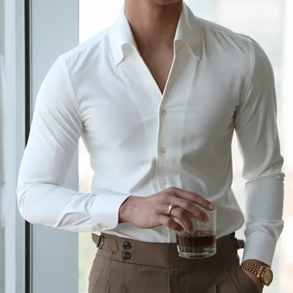The Redfield Men’s Italian Collar Button Up Shirt — White – view 2