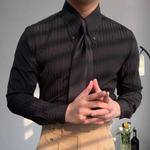 The Palermo Men’s Textured Pleated Formal Button Up Dress Shirt – Black – view 4
