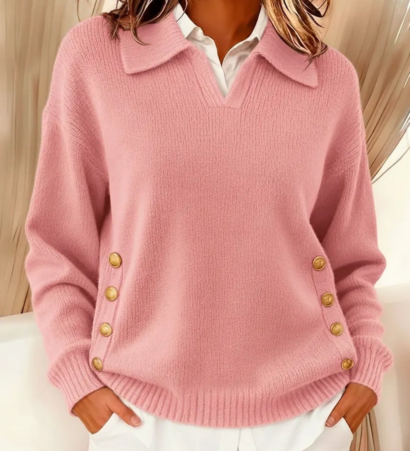 Vynette V-neck jumper with collar, second colourway | Ellie Dublin