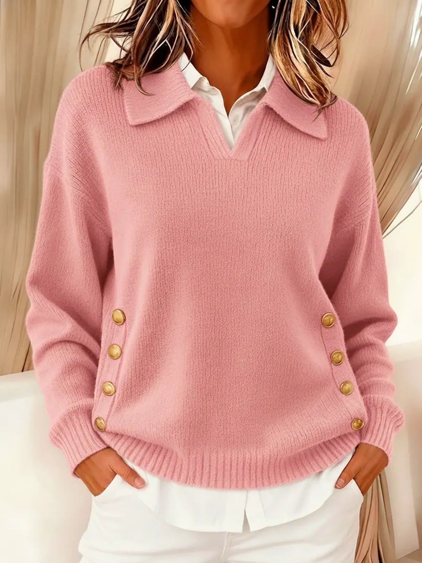 Vynette V-neck jumper with collar, second colourway | Ellie Dublin