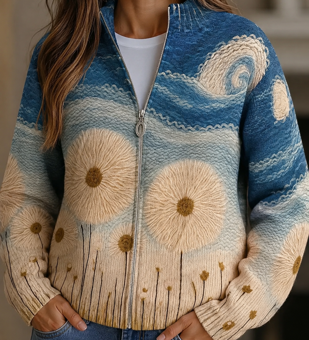 Eabha quilted dandelion zip cardigan for women | Ellie Dublin