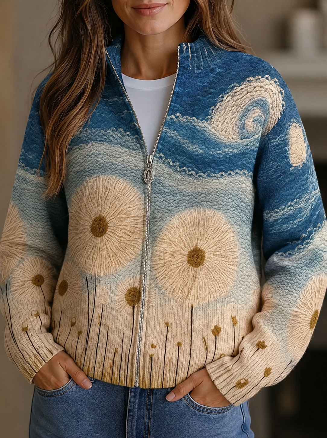 Eabha quilted dandelion zip cardigan for women | Ellie Dublin