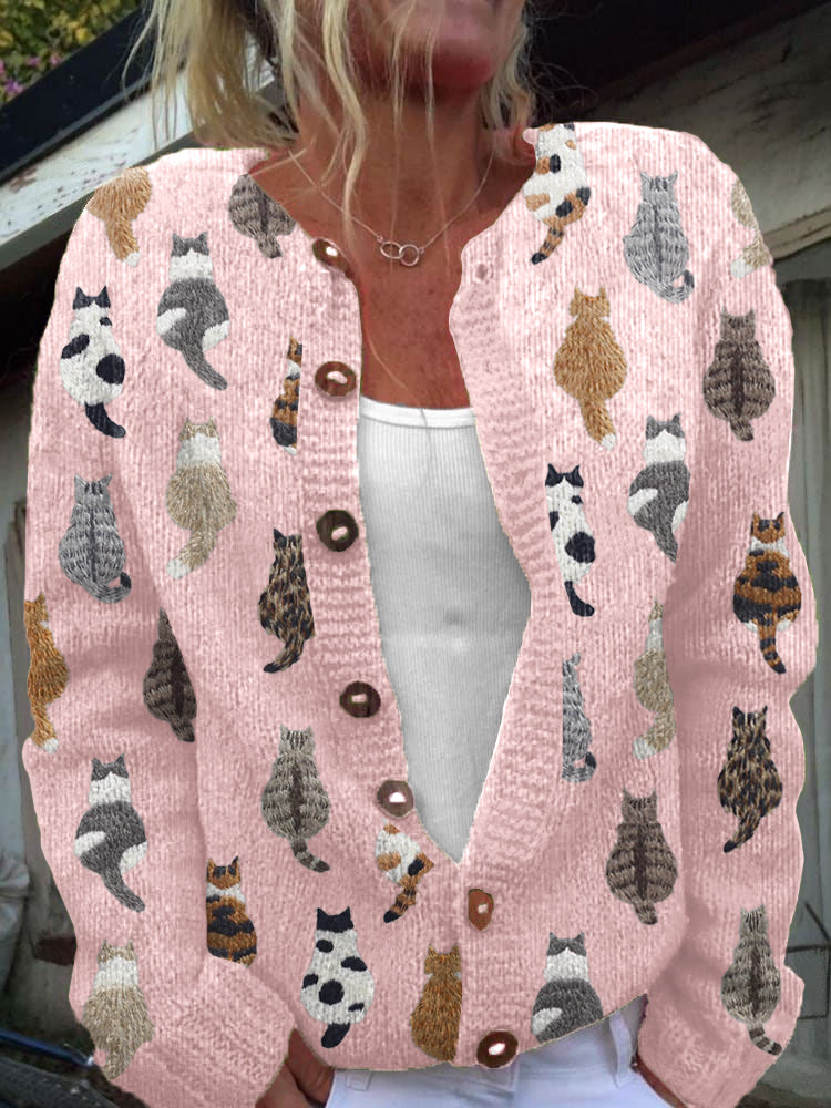 Shauna cat print cardigan for women in pink by Ellie Dublin
