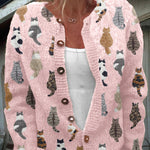 Shauna cat print cardigan for women in pink by Ellie Dublin
