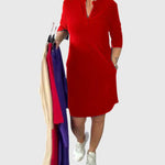 Caroline | Solid V-Neck Dress – view 3
