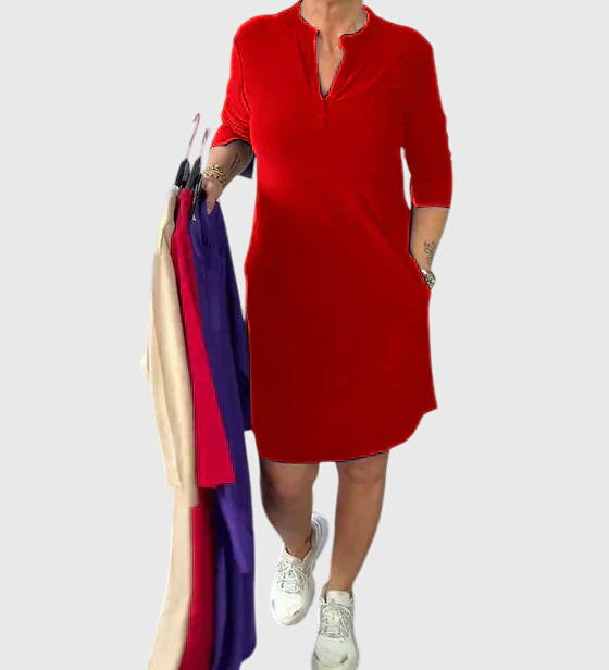 Caroline | Solid V-Neck Dress – view 3