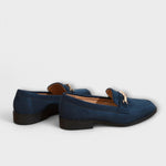 Rosaleen gold chain suede-effect loafers for women | Ellie Dublin