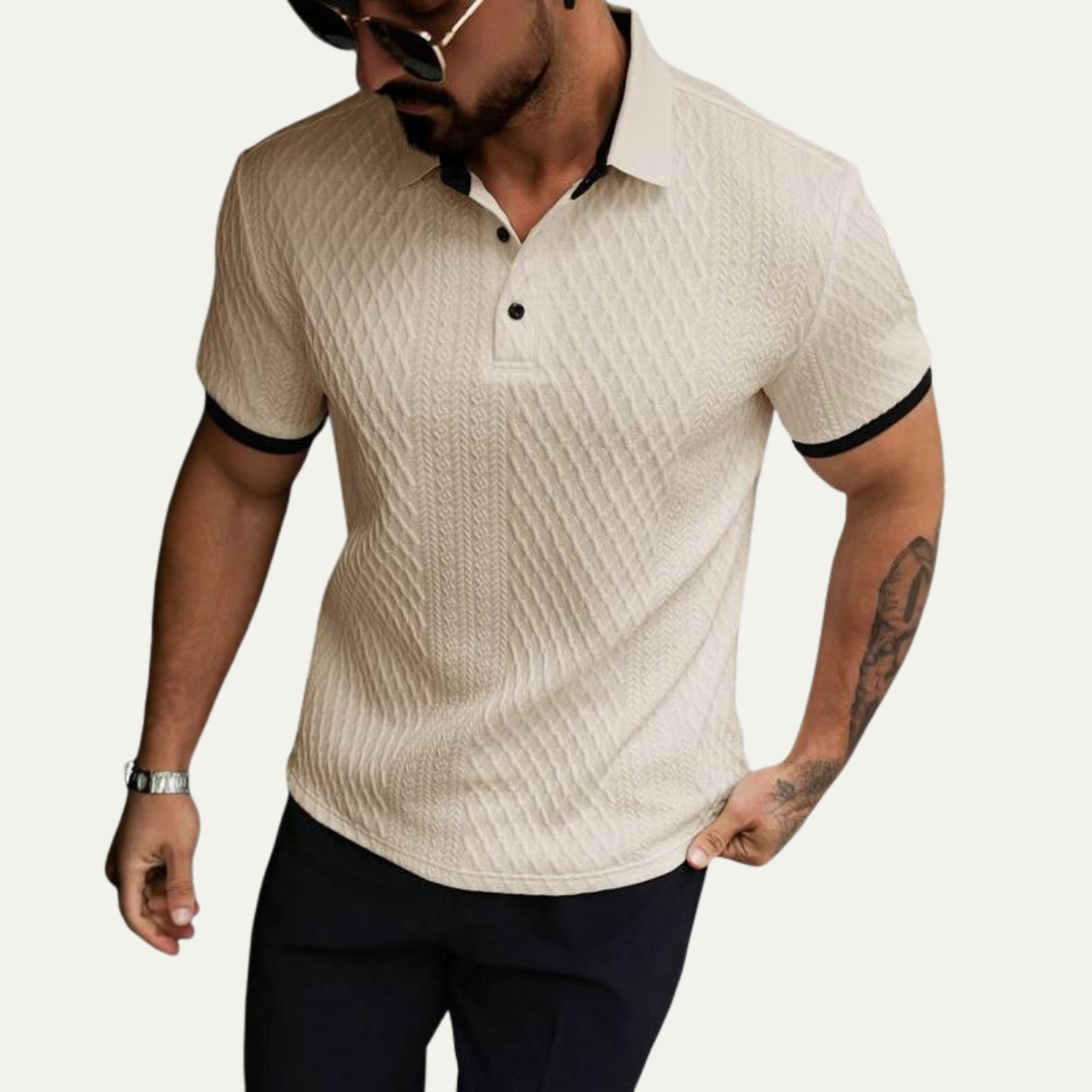 The Brookside Park Men’s Classic Textured Polo Shirt with Contrast Collar – view 7