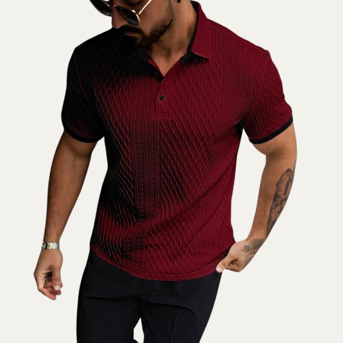 The Glenbrook Hill Men’s Casual Textured Polo Shirt with Contrast Collar – view 7