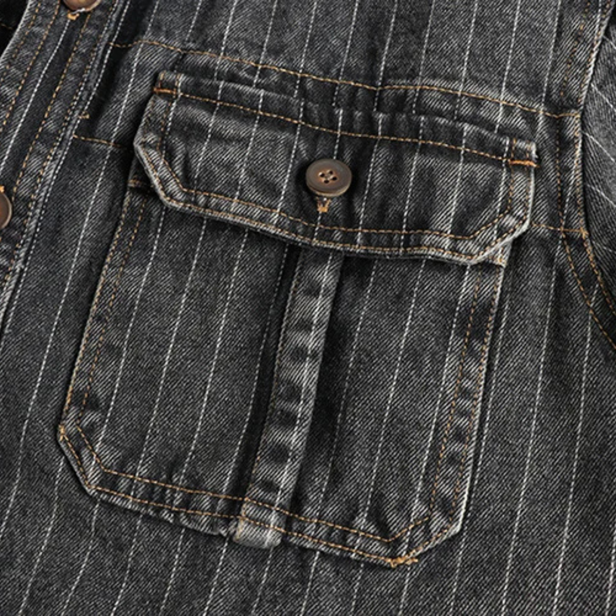 The Oakcrest Men’s Vintage Washed Vertical Stripe Denim Shirt Jacket – Dark Blue – view 5