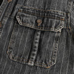 The Oakcrest Men’s Vintage Washed Vertical Stripe Denim Shirt Jacket – Dark Blue – view 5
