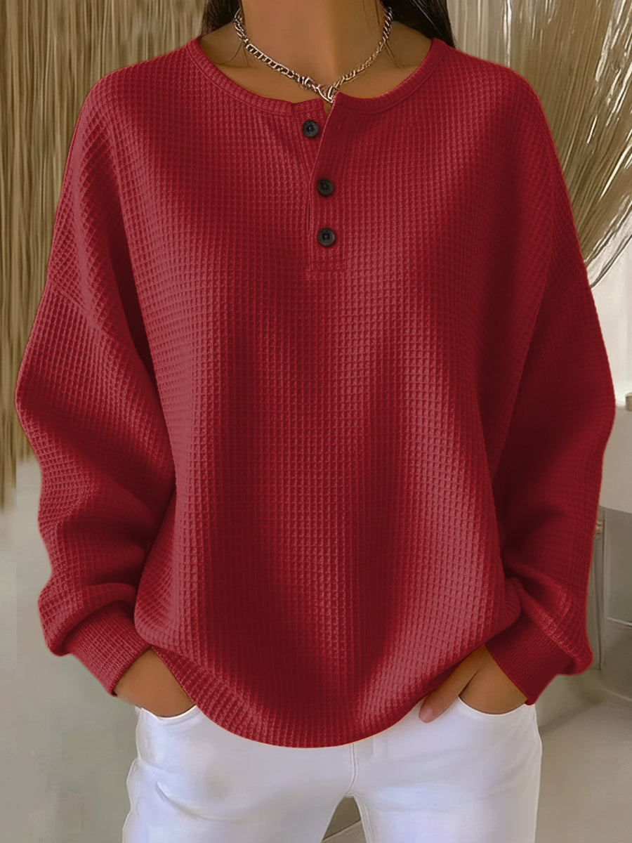 Mirabel waffle henley sweatshirt, third colourway | Ellie Dublin