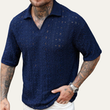 The Glenridge Hill Men’s Bohemian Crochet Mesh Shirt – Navy Blue – view 3
