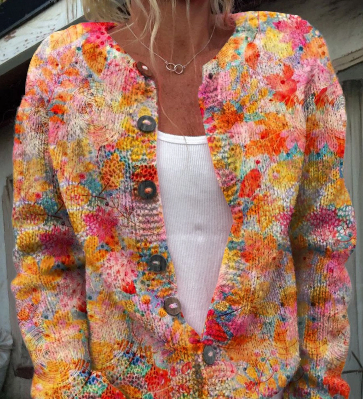 Floral print buttoned casual cardigan for women | Ellie Dublin