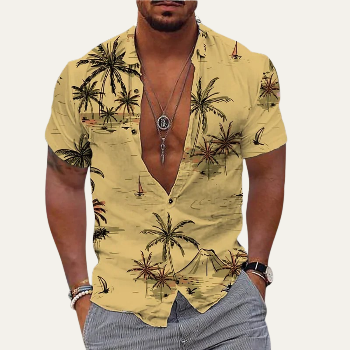 The Cedarforest Men’s Casual Tropical Coconut Print Hawaiian Beach Shirt – view 8