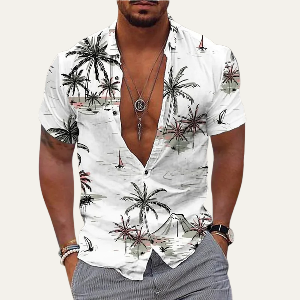 The Willowrun Men’s Classic Tropical Coconut Print Hawaiian Beach Shirt – view 2